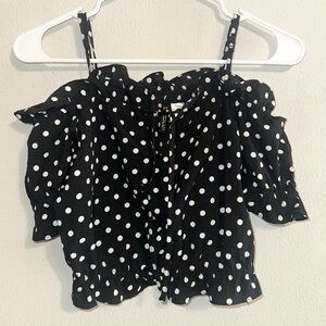 H&M Black and White Polka Dot Ruffle Blouse